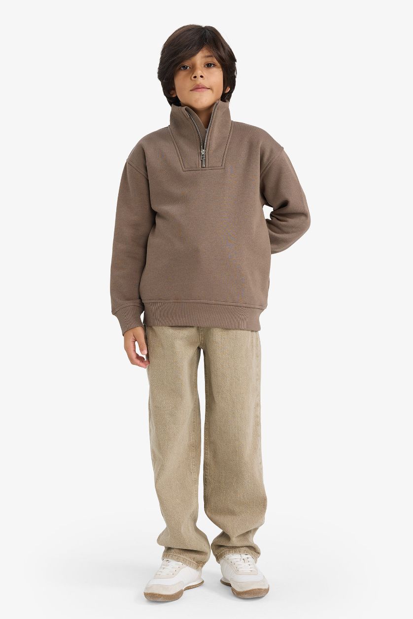 أولاد كاكي سويت شيرت ولادي قصة عادية وبطانة ناعمة وياخة بسحاب