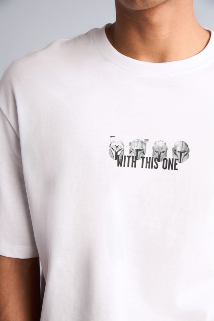 Erkek Beyaz Star Wars Baskılı Tişört