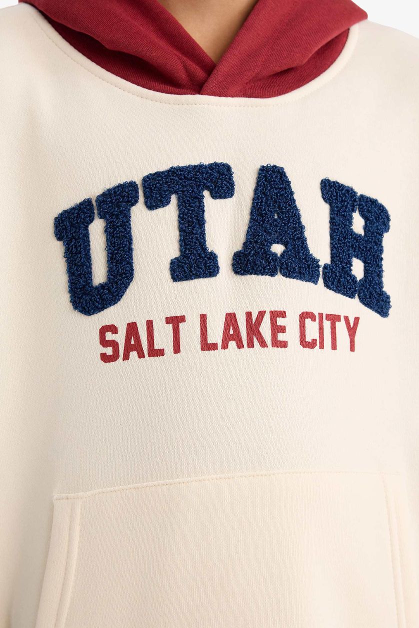 Boys & Teens Ecru Boy Oversize Fit Hooded Printed Soft Lining Sweatshirt