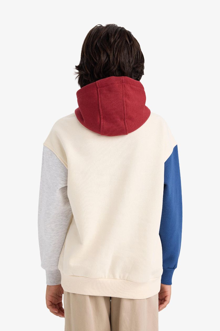 Boys & Teens Ecru Boy Oversize Fit Hooded Printed Soft Lining Sweatshirt