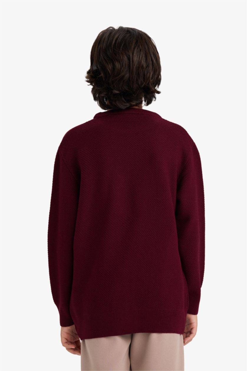 Erkek Çocuk - Genç Erkek Bordo Bisiklet Yaka Triko Kazak Erkek Çocuk