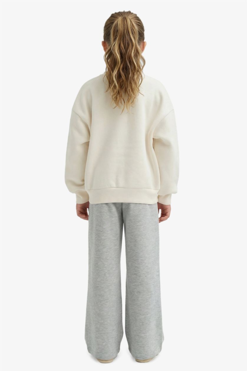 Kız Çocuk - Genç Kız Ekru Kız Çocuk 2'li Takım Baskılı Sweatshirt Eşofman Altı