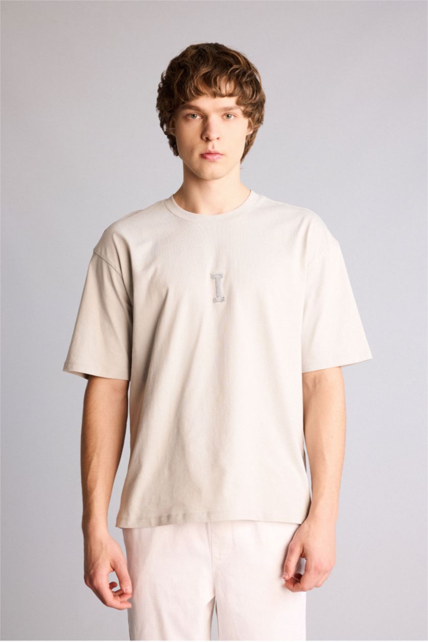 رجال اللون الحجري تيشيرت 100% قطن اوفر سايز مطبوع