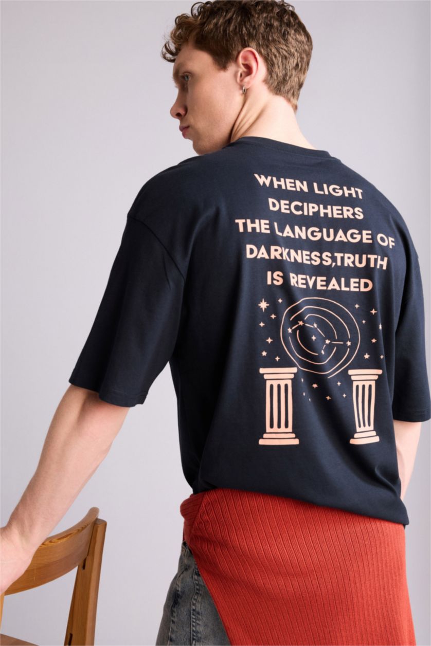 Ерлер әскери-теңіз 100% мақта Boxy Fit баспалы футболка