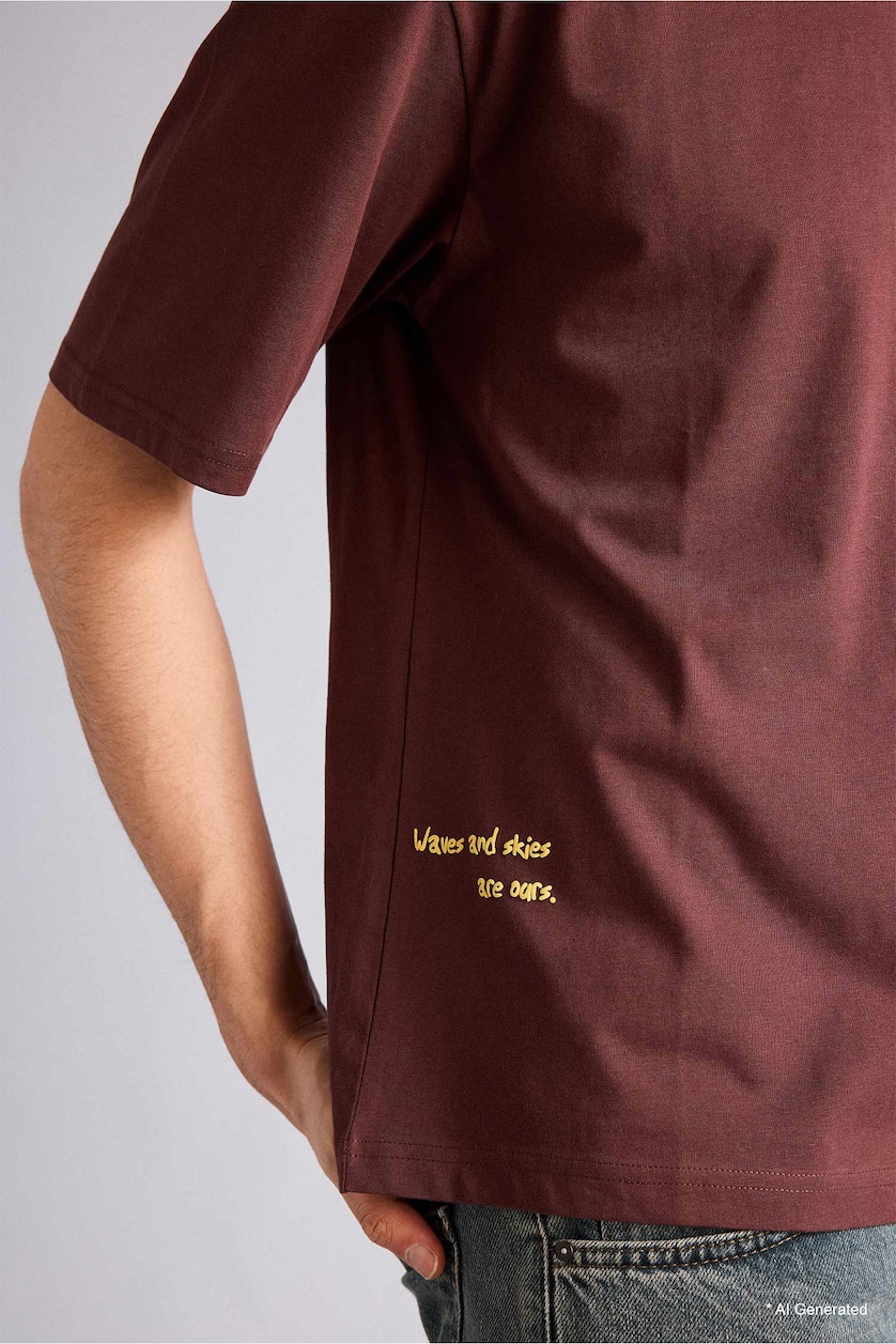 MAN Brown 100% Cotton Boxy Fit Printed T-Shirt