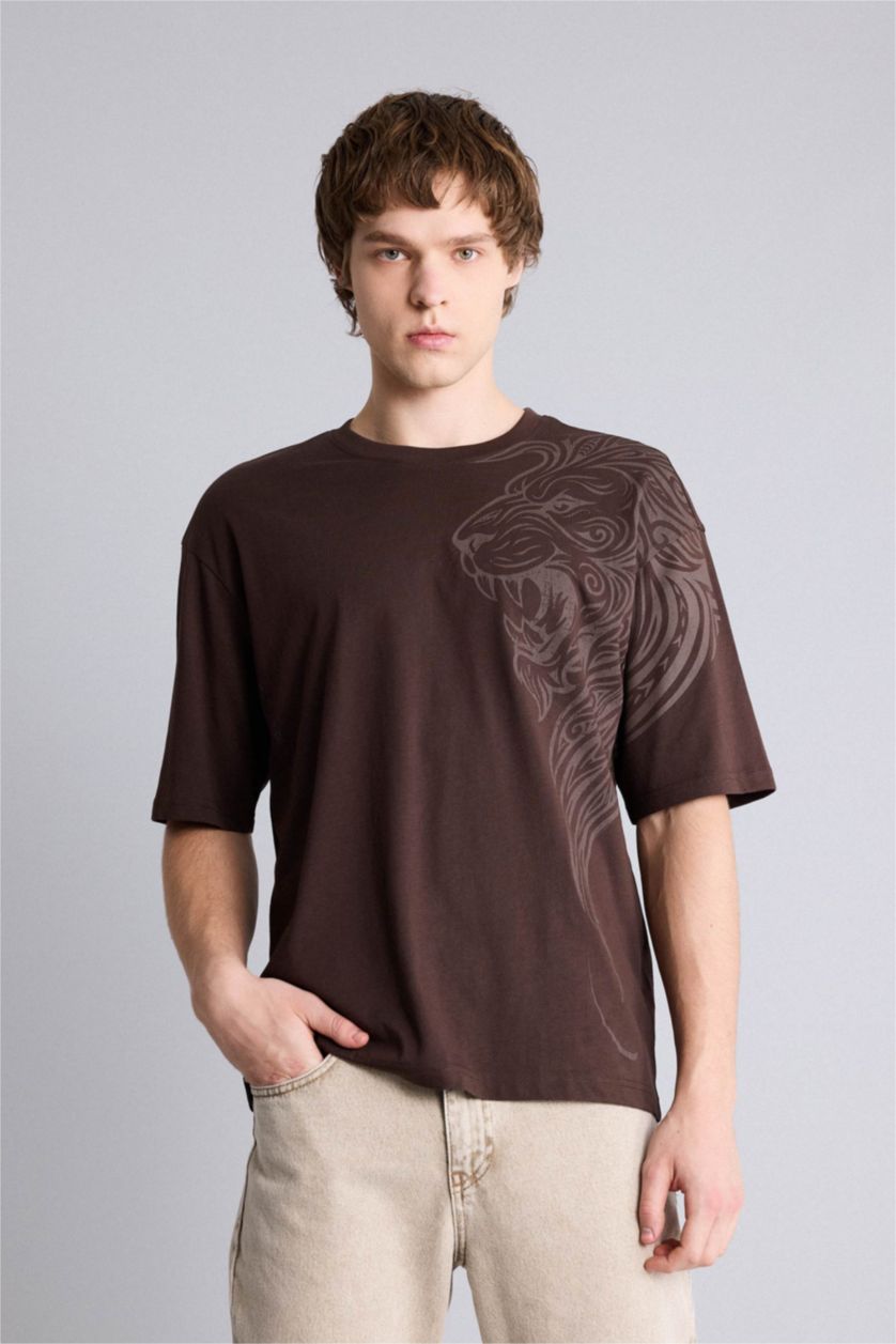 رجال بني تيشيرت 100% قطن اوفر سايز مطبوع