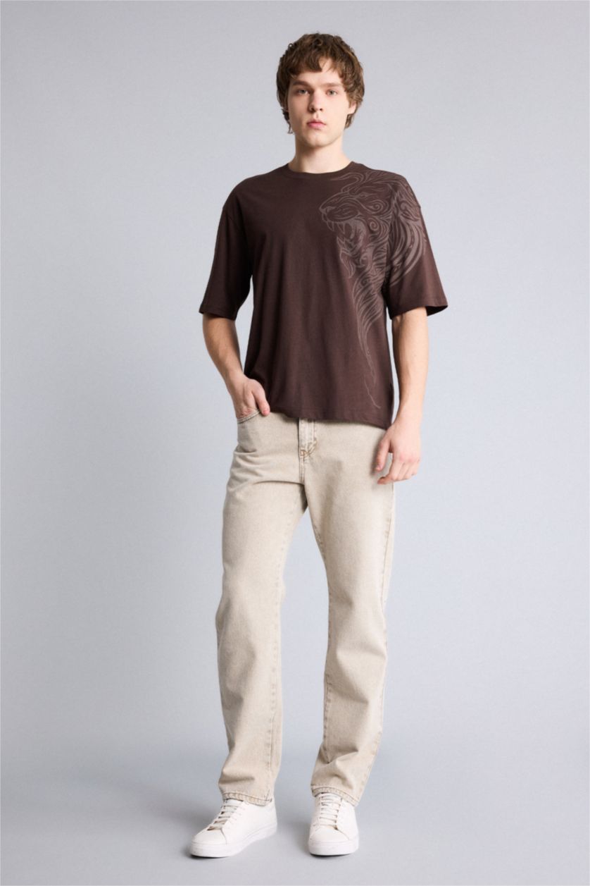 رجال بني تيشيرت 100% قطن اوفر سايز مطبوع