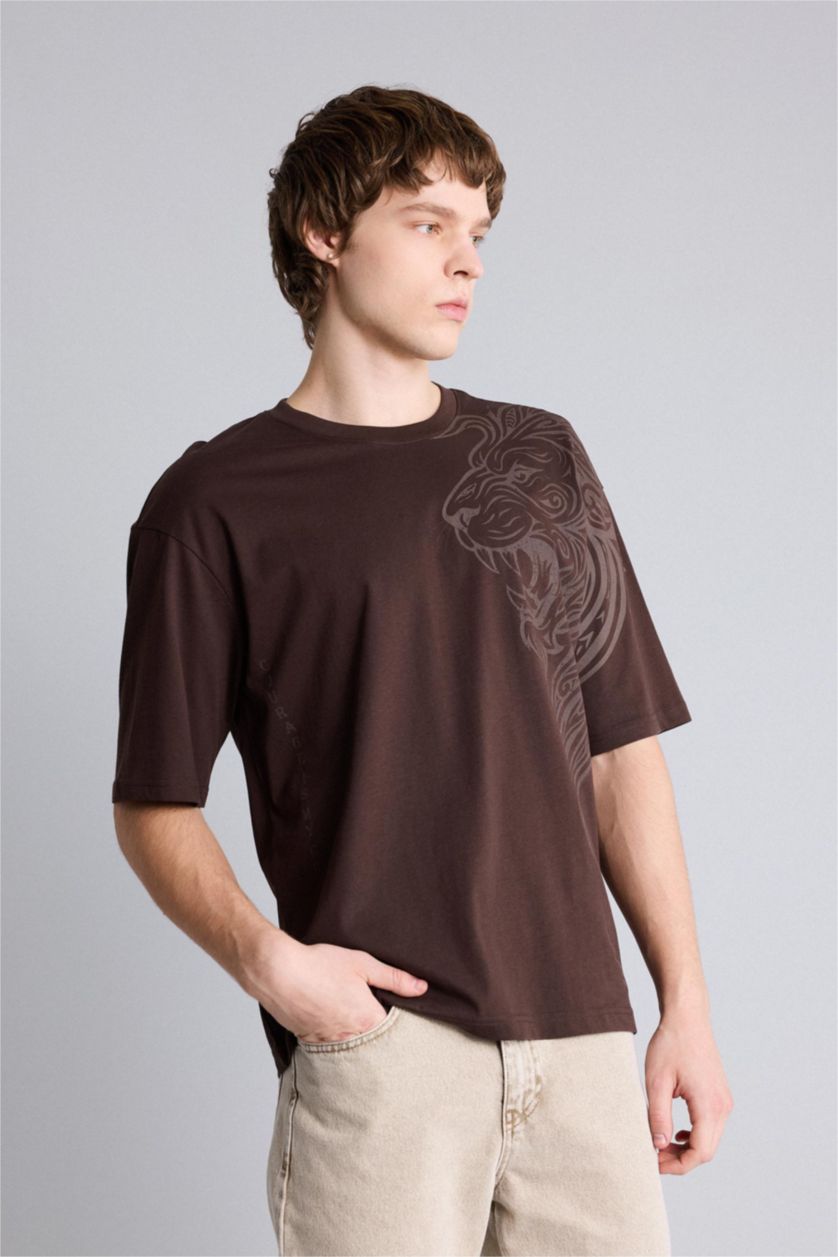 رجال بني تيشيرت 100% قطن اوفر سايز مطبوع