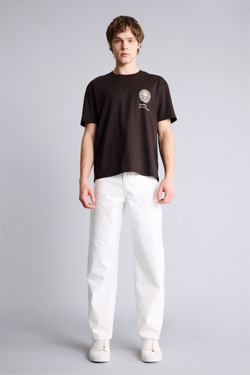 Erkek Kahve Regular Fıt Kısa Kollu Tişört