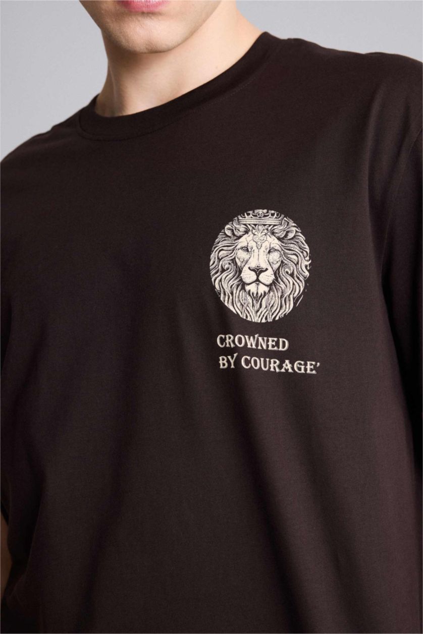 Erkek Kahve Regular Fıt Kısa Kollu Tişört