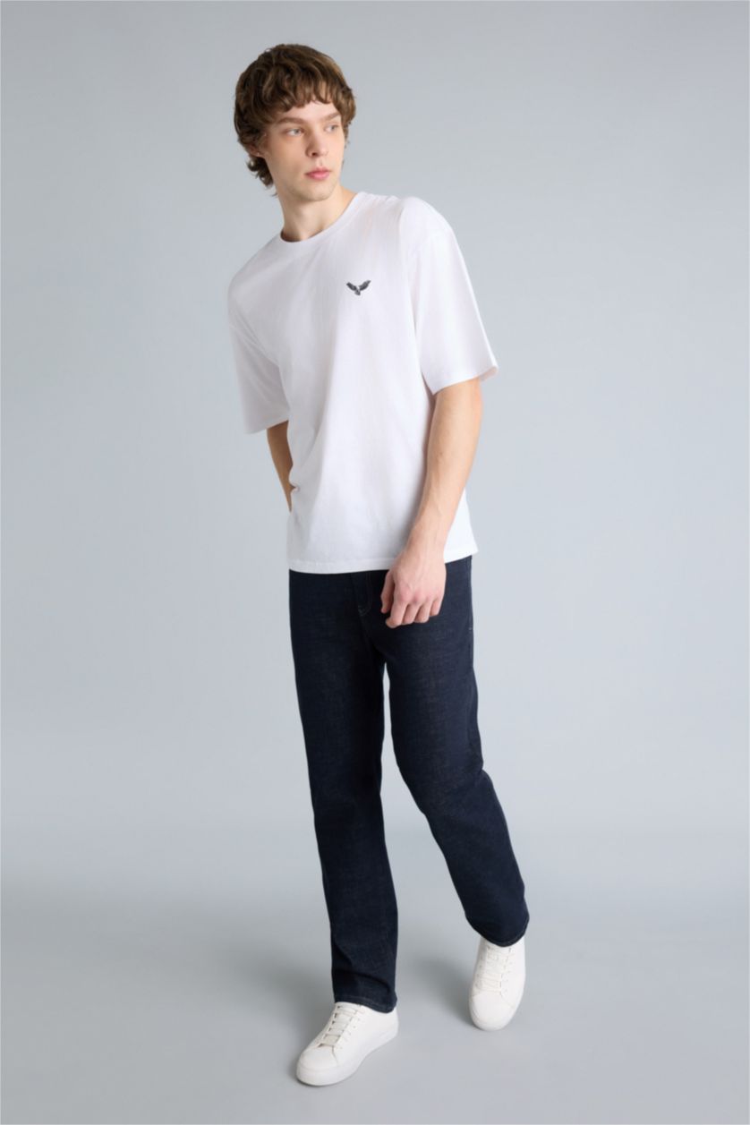 Ерлер ақ 100% мақта Boxy Fit баспалы футболка