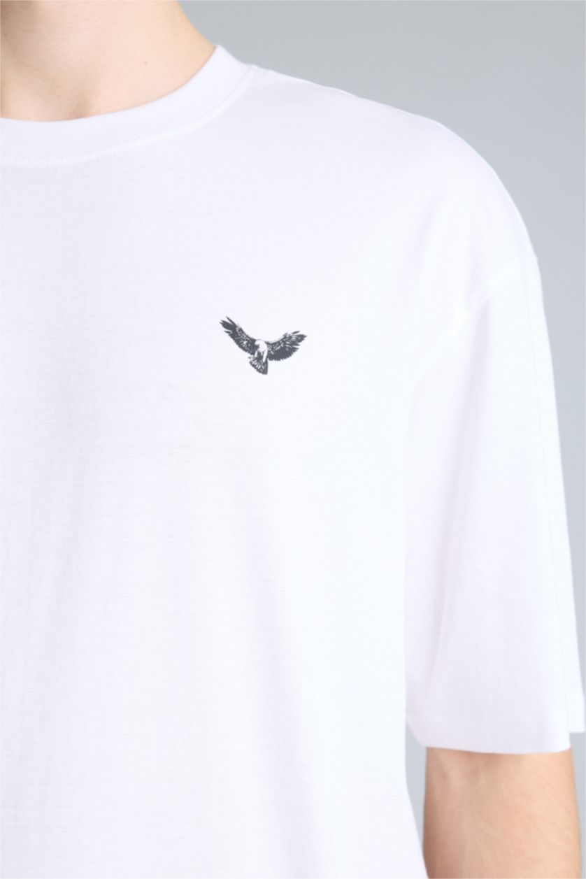 Ерлер ақ 100% мақта Boxy Fit баспалы футболка