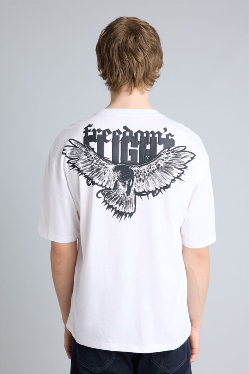 Ерлер ақ 100% мақта Boxy Fit баспалы футболка