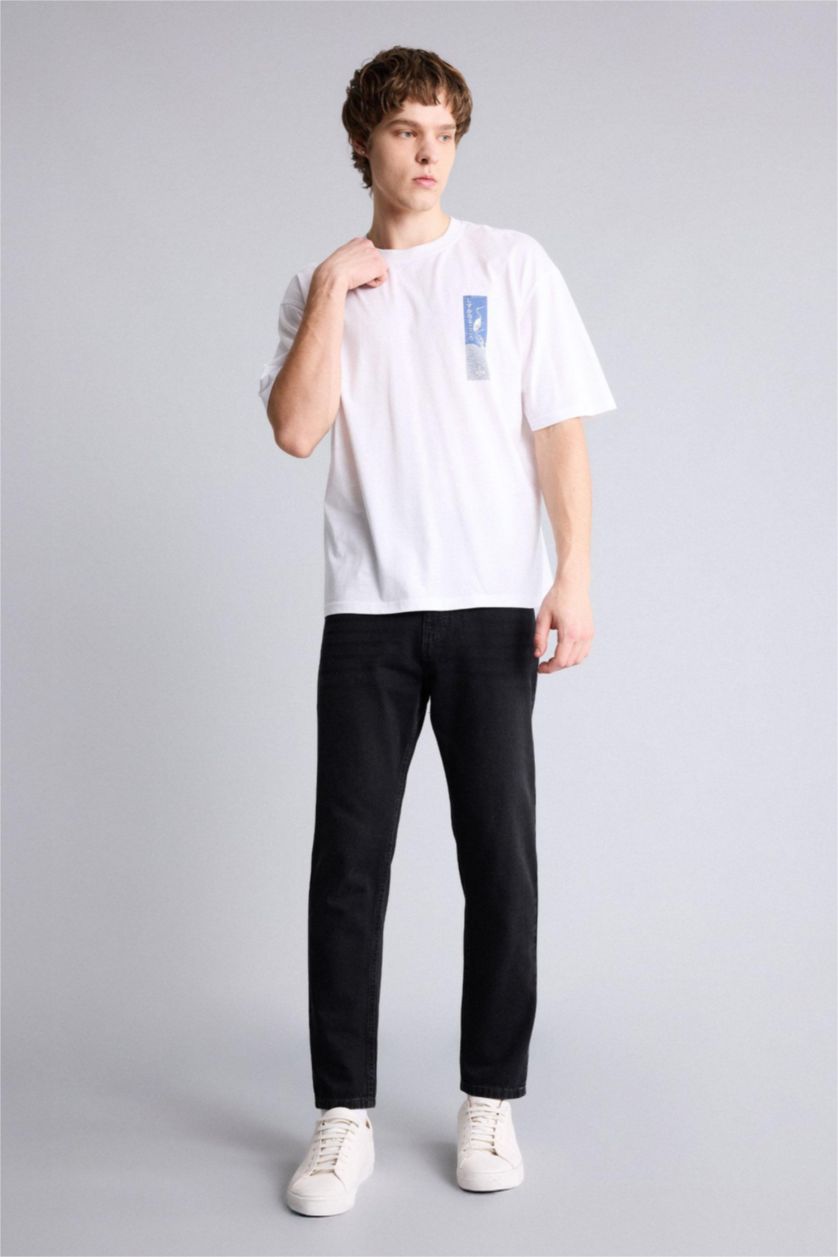 Ерлер ақ 100% мақта Boxy Fit баспалы футболка