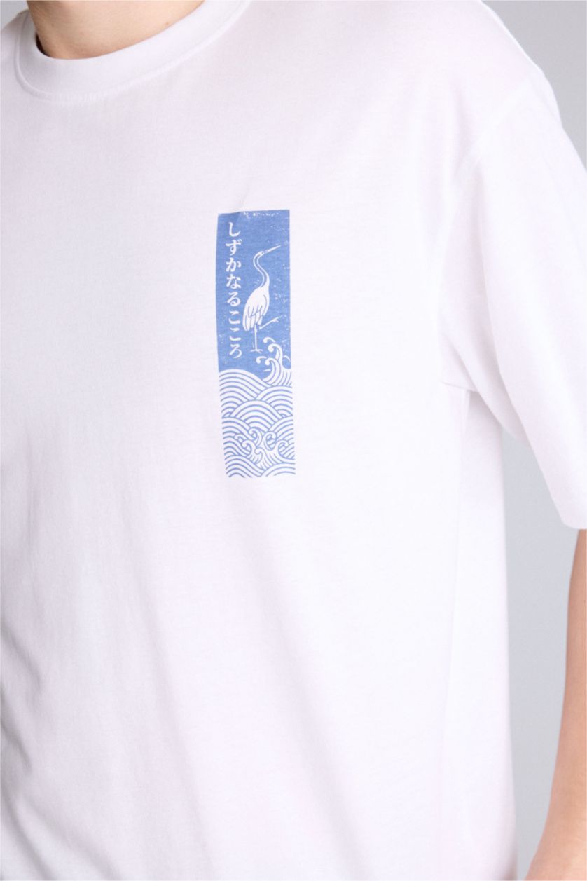 Ерлер ақ 100% мақта Boxy Fit баспалы футболка