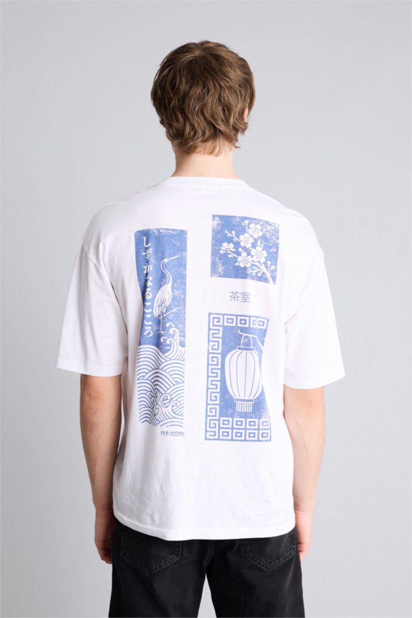 Ерлер ақ 100% мақта Boxy Fit баспалы футболка