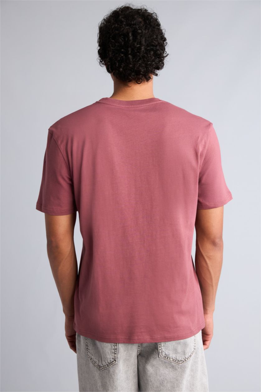 Erkek Açık Bordo Regular Fıt Baskılı Tişört