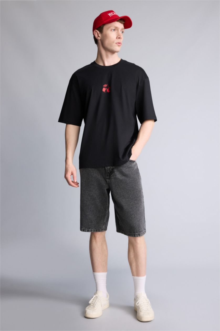 Ерлер қара 100% мақта Boxy Fit баспалы футболка