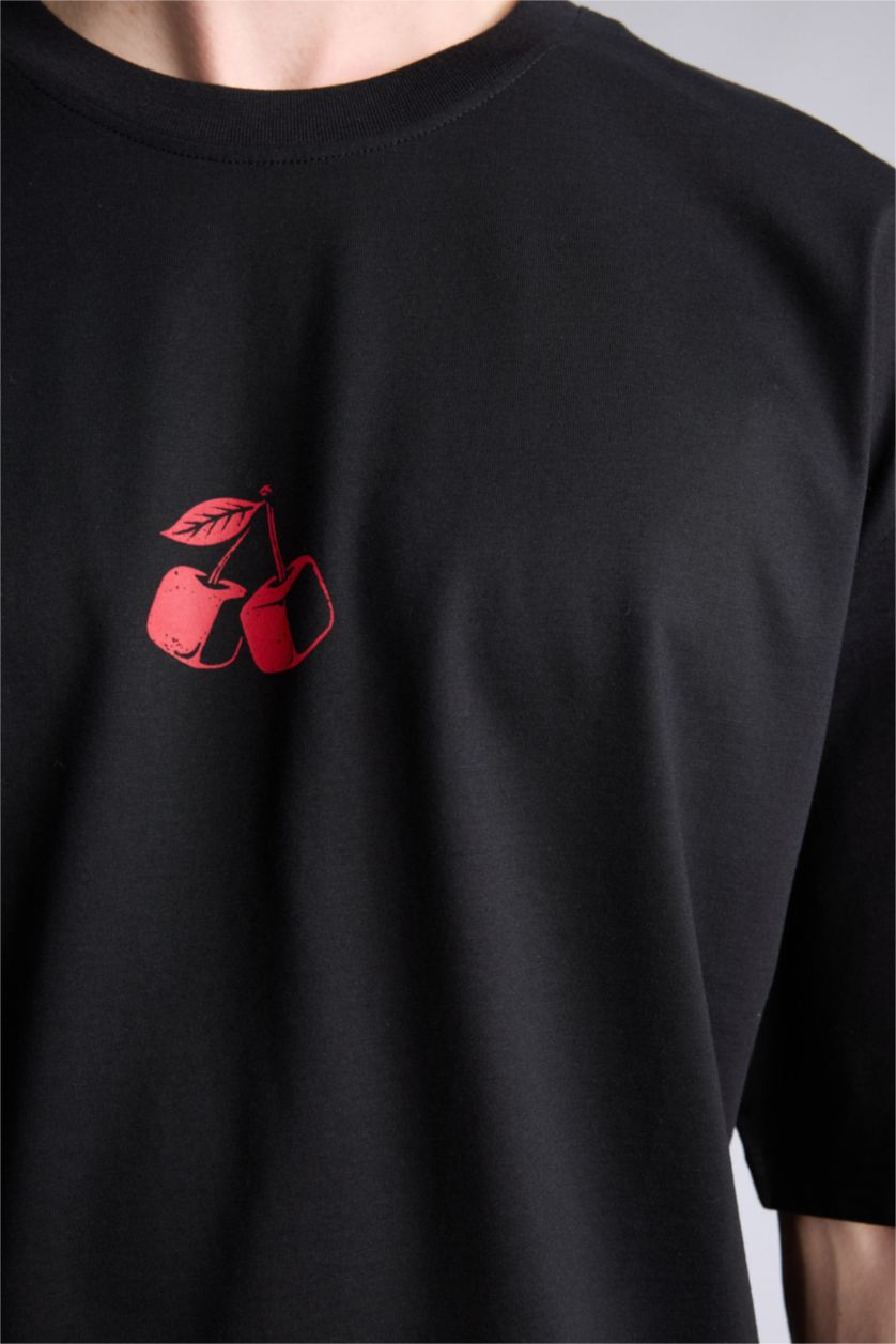 Ерлер қара 100% мақта Boxy Fit баспалы футболка