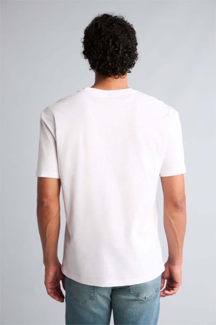 Erkek Beyaz Regular Fıt Baskılı Tişört