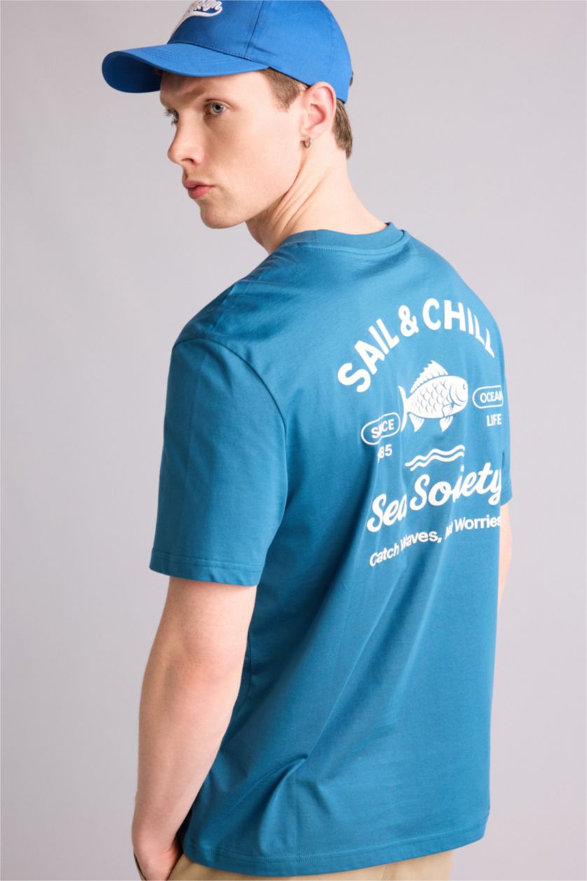 Ерлер индиго 100% мақта баспалы футболка