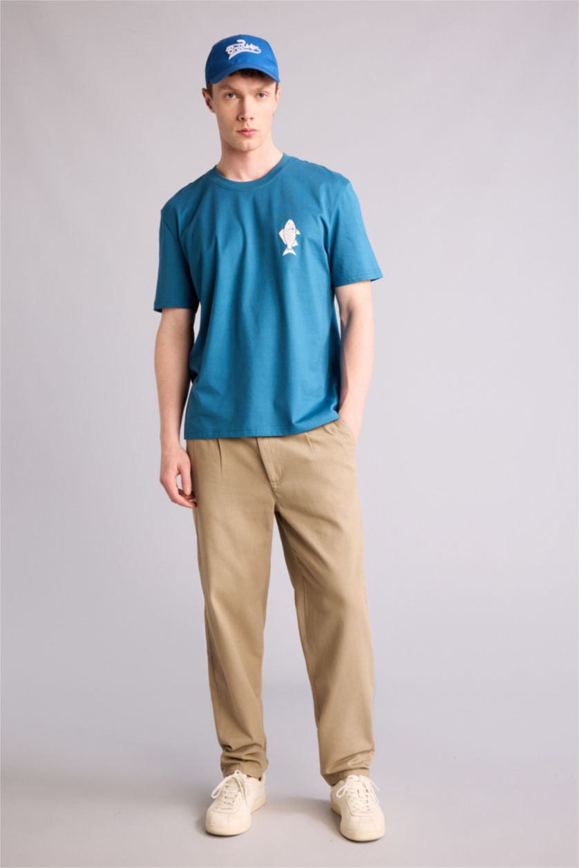 Ерлер индиго 100% мақта баспалы футболка