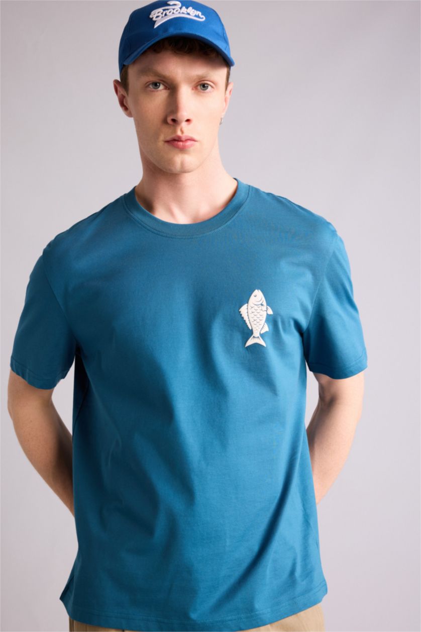 Ерлер индиго 100% мақта баспалы футболка