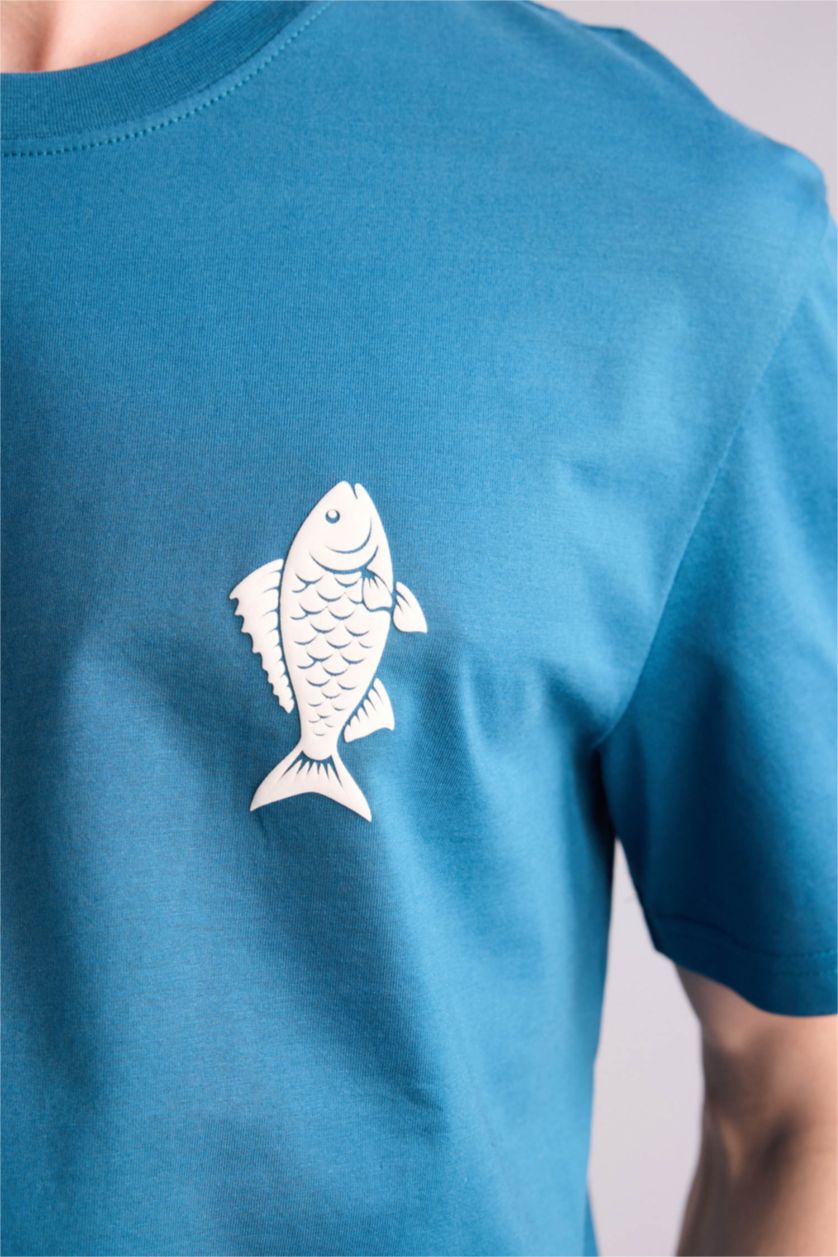 Ерлер индиго 100% мақта баспалы футболка