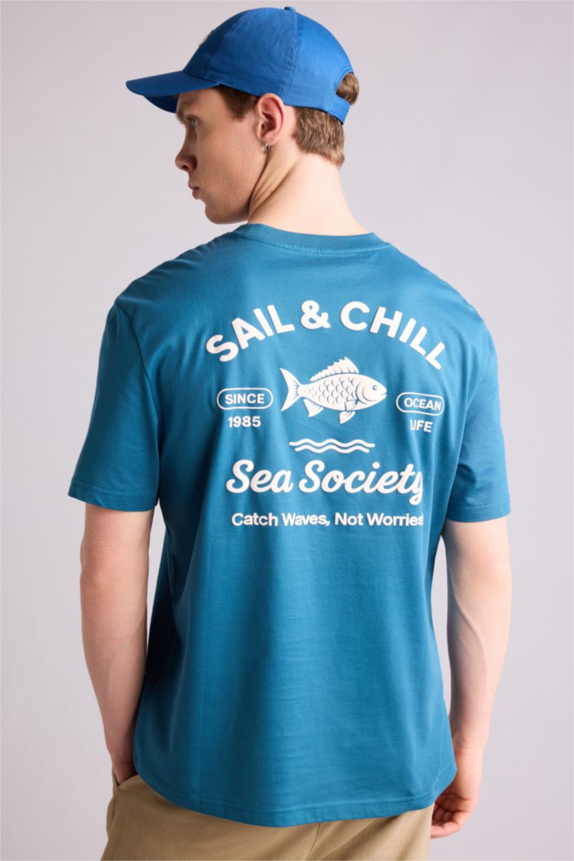 Ерлер индиго 100% мақта баспалы футболка