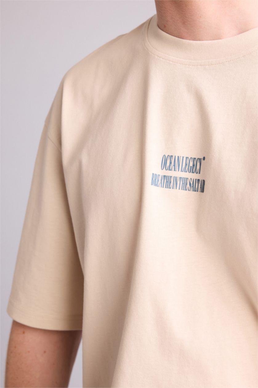 Ерлер ашық реңк 100% мақта Boxy Fit баспалы футболка