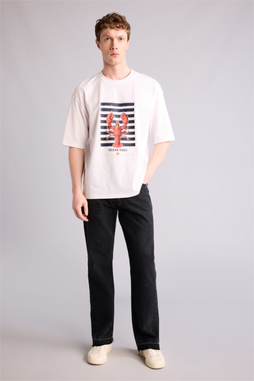 Ерлер ақ 100% мақта Boxy Fit баспалы футболка