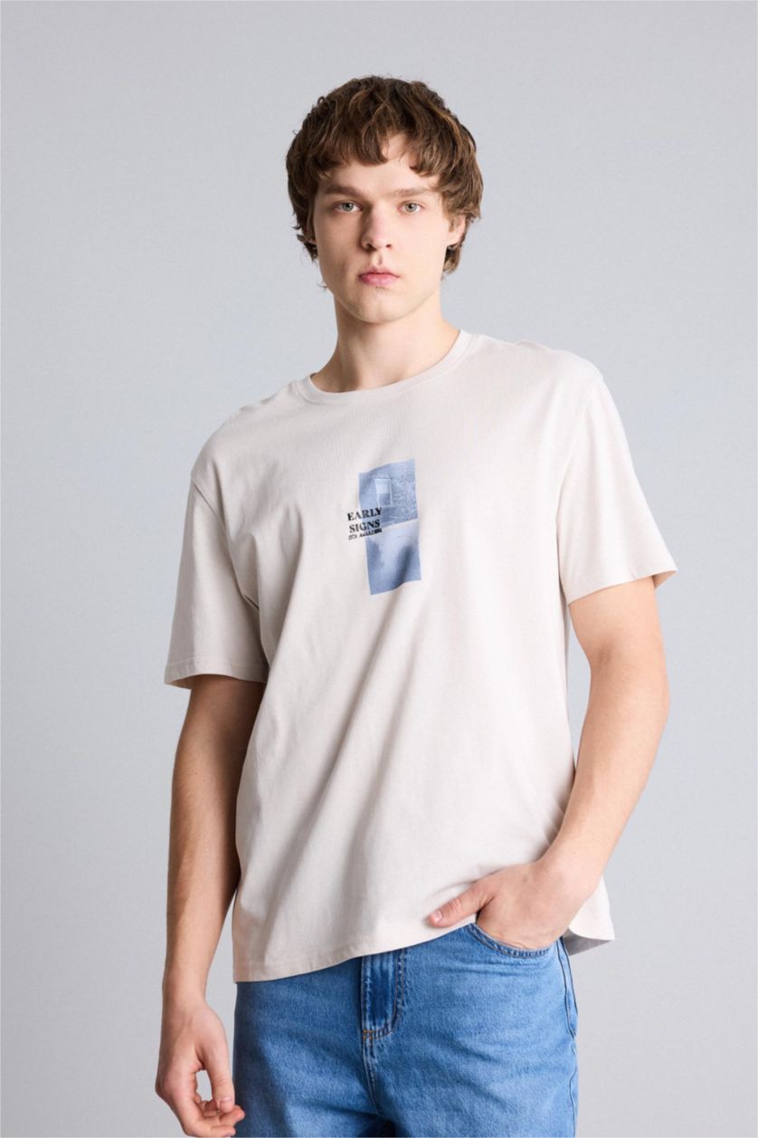 Ерлер Сұр 100% мақта баспалы футболка