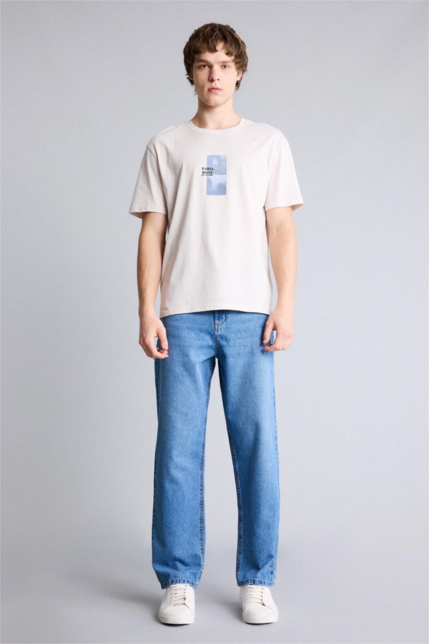 Ерлер Сұр 100% мақта баспалы футболка