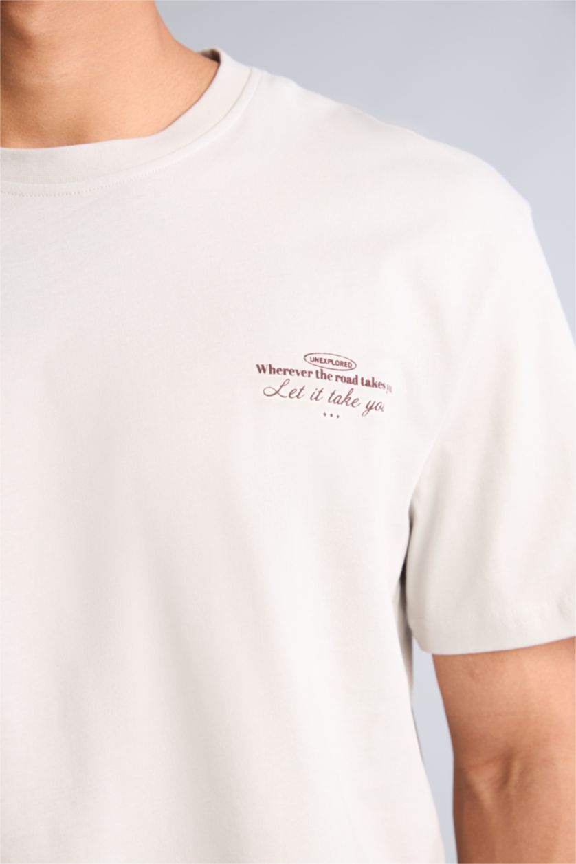 Erkek Taş Reguler Fit Baskılı Tişört