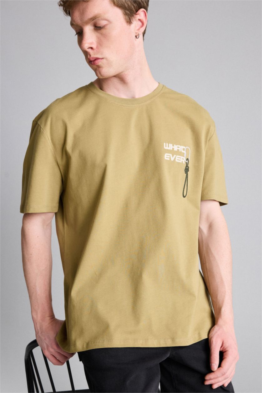 رجالي كاكي Regular Fit Short Sleeve T-Shirt