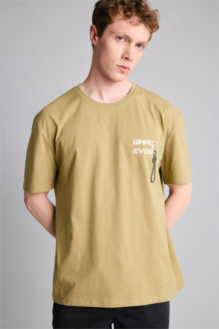 رجالي كاكي Regular Fit Short Sleeve T-Shirt