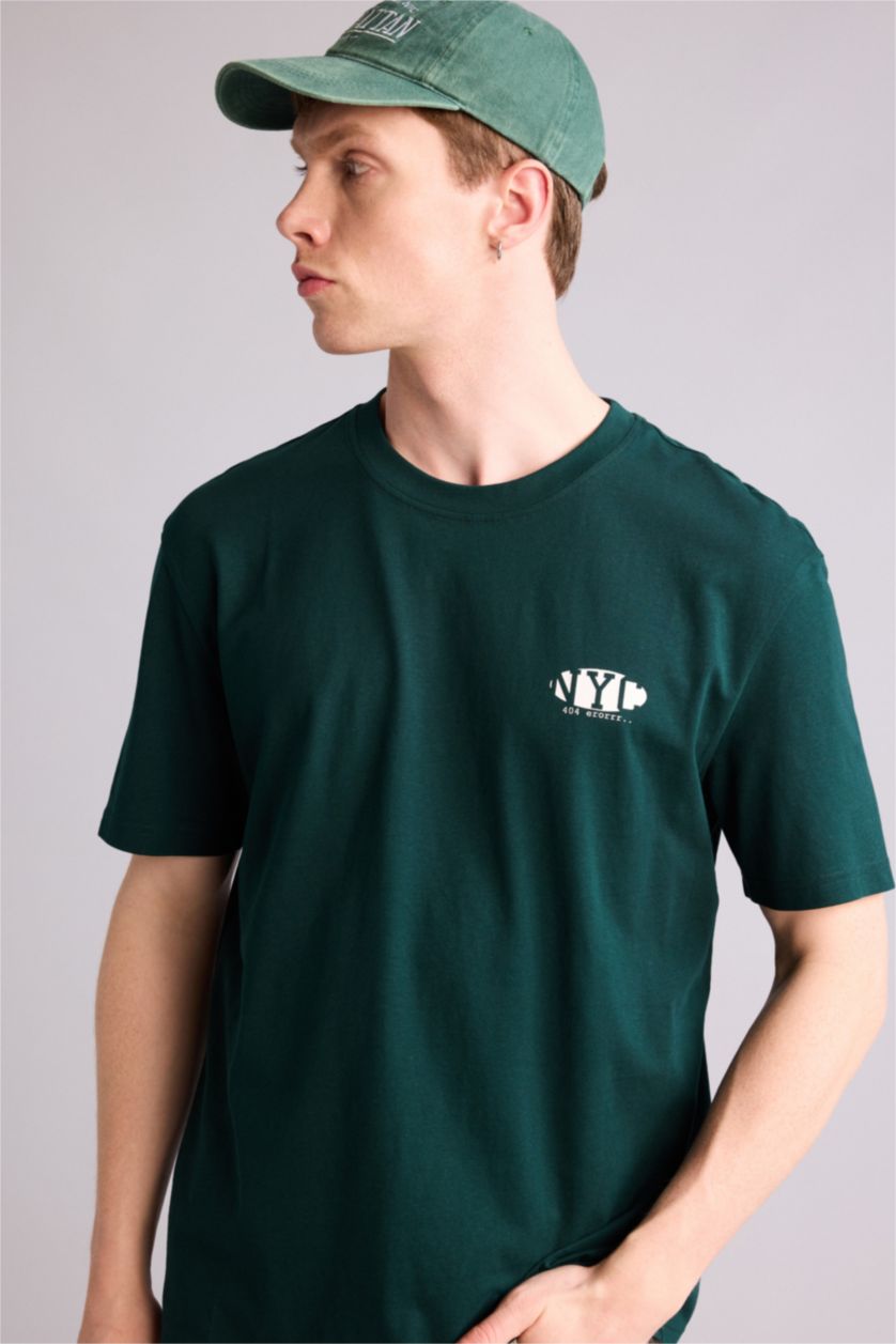 Ерлер Қою жасыл 100% мақта Boxy Fit баспалы футболка