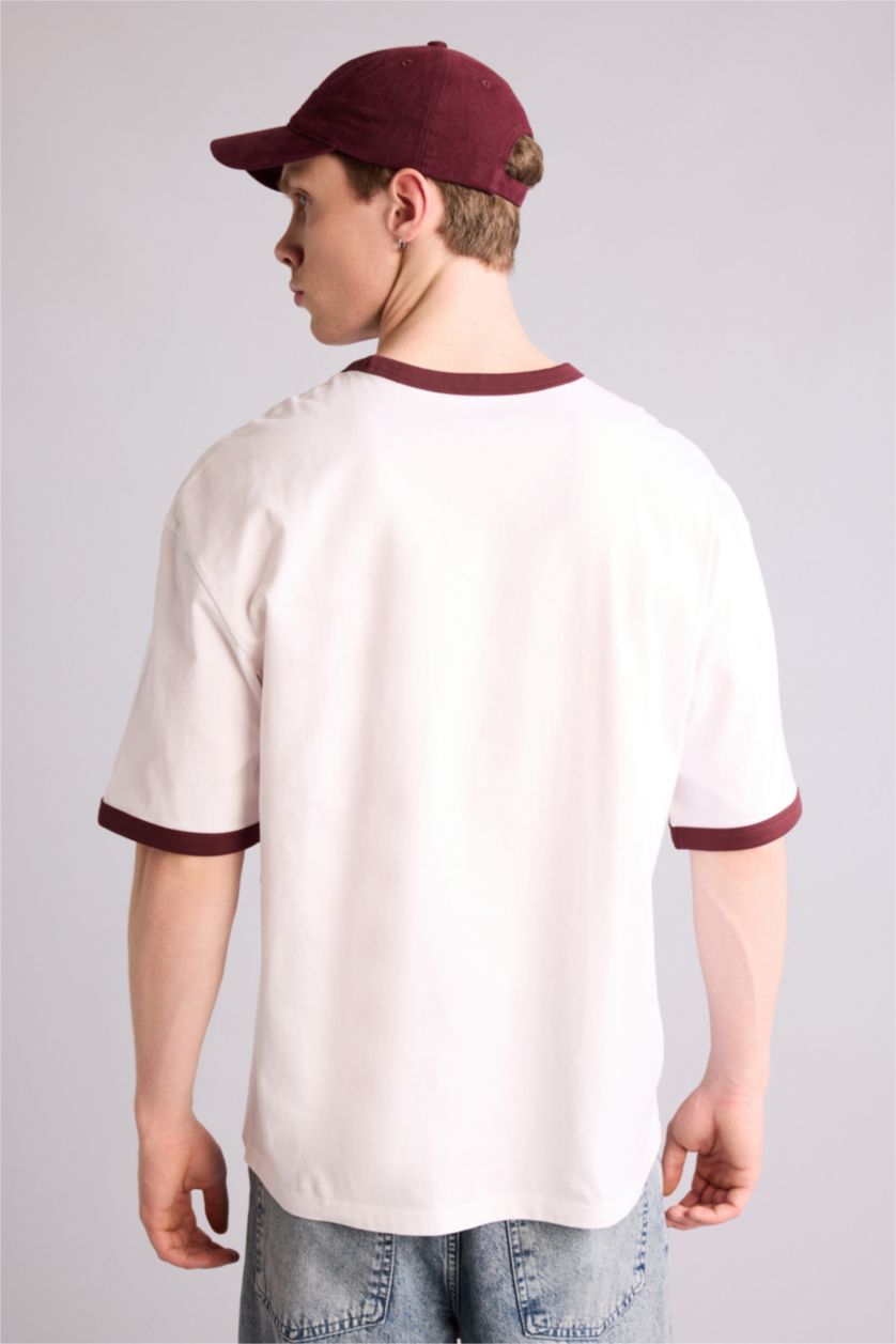 Erkek Beyaz %100 Pamuk Boxy Fit Baskılı Tişört