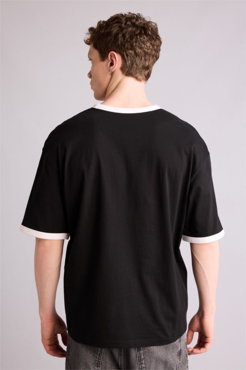 Ерлер қара 100% мақта Boxy Fit баспалы футболка