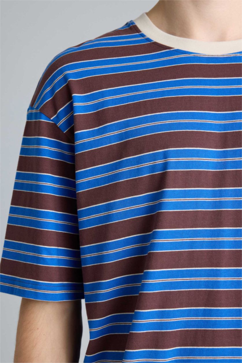 Ерлер Қоңыр 100% мақта Boxy Fit жолақты футболка