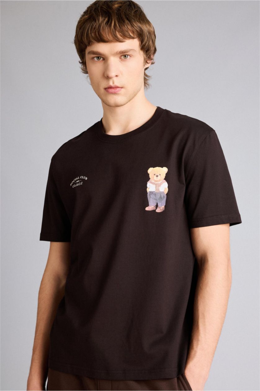 Ерлер Қоңыр 100% мақта баспалы футболка