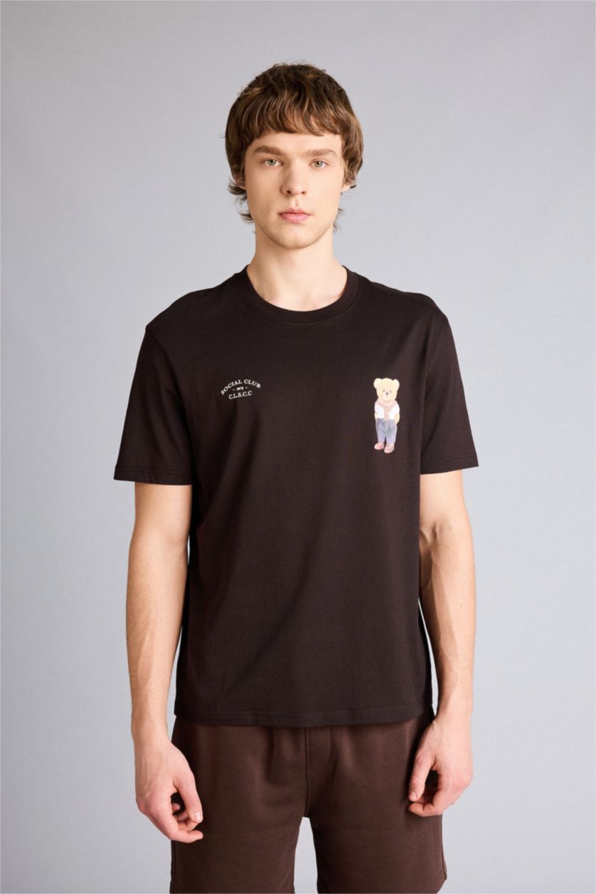 Ерлер Қоңыр 100% мақта баспалы футболка