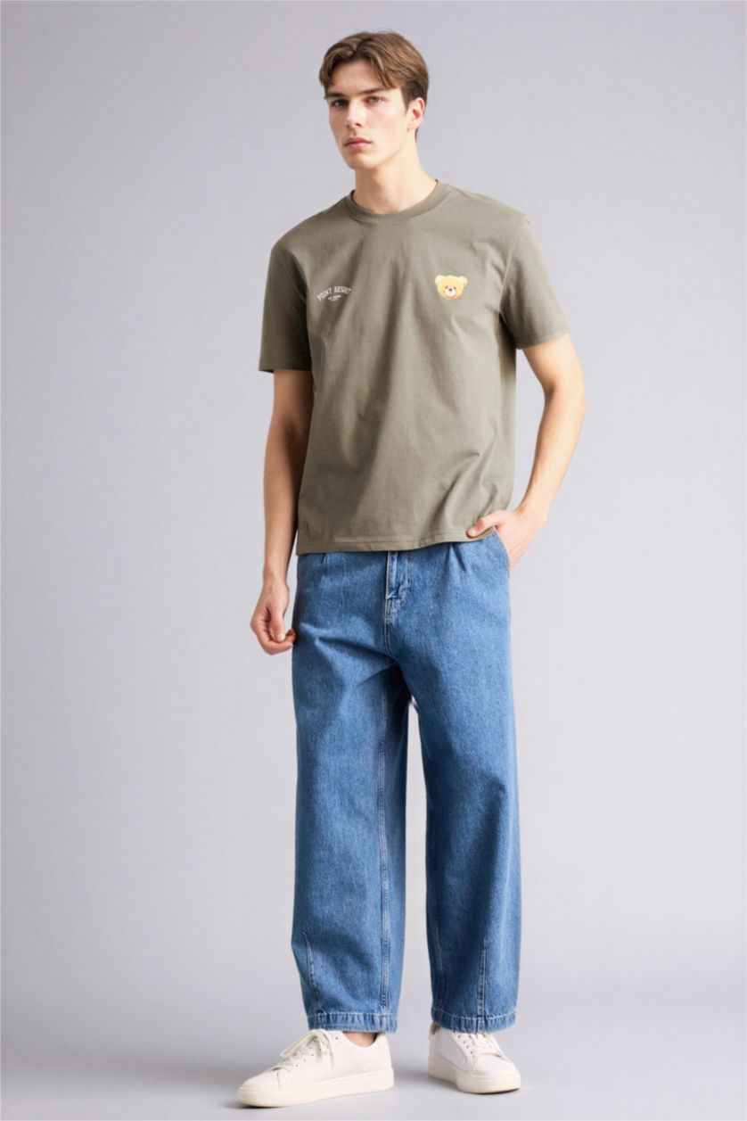 رجال كاكي فاتح تيشيرت مطبوع 100% قطن