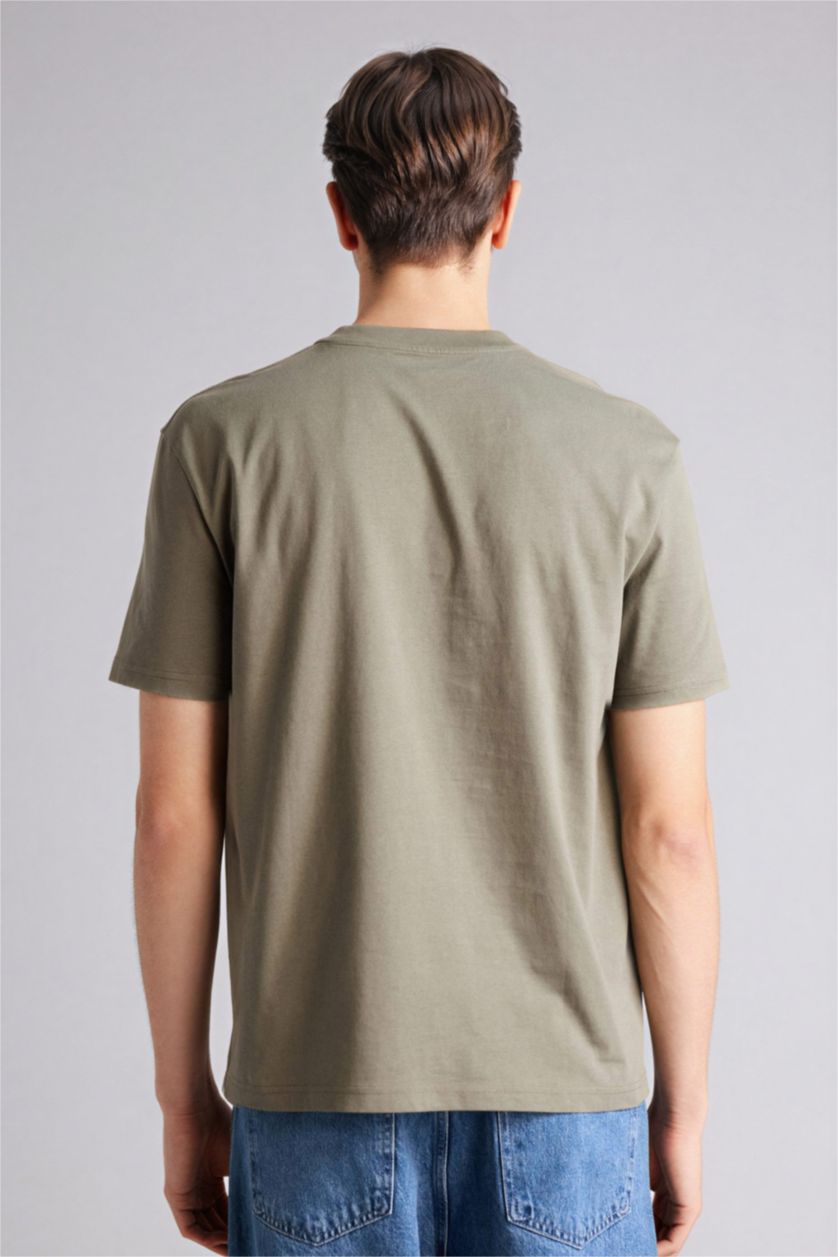 رجال كاكي فاتح تيشيرت مطبوع 100% قطن