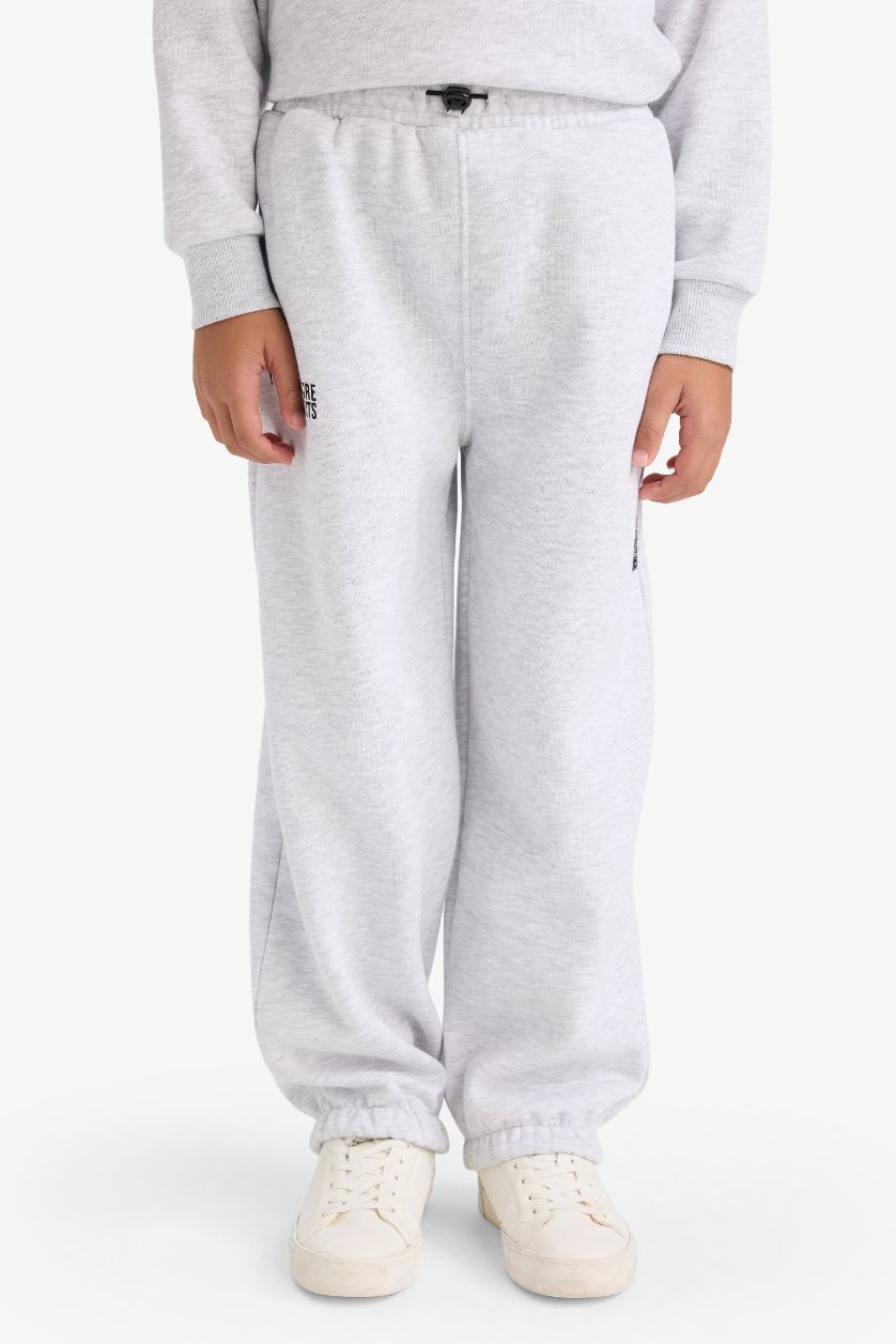 Erkek Çocuk - Genç Erkek Optik Gri Melanj Oversize Geniş Kalıp Beli Lastikli Baskılı Eşofman Altı Erkek Çocuk