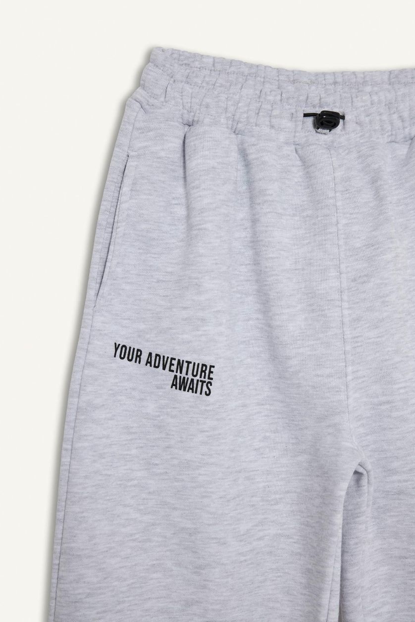 Erkek Çocuk - Genç Erkek Optik Gri Melanj Oversize Geniş Kalıp Beli Lastikli Baskılı Eşofman Altı Erkek Çocuk