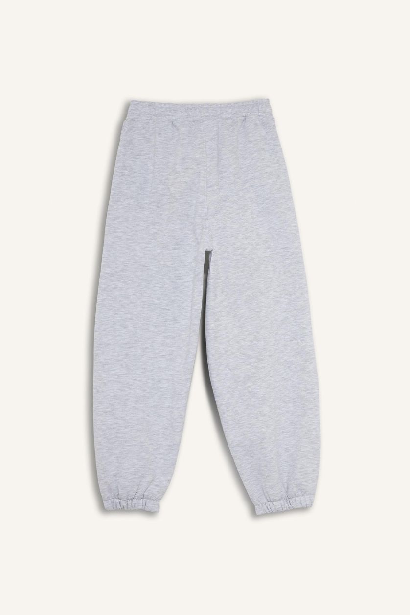 Erkek Çocuk - Genç Erkek Optik Gri Melanj Oversize Geniş Kalıp Beli Lastikli Baskılı Eşofman Altı Erkek Çocuk