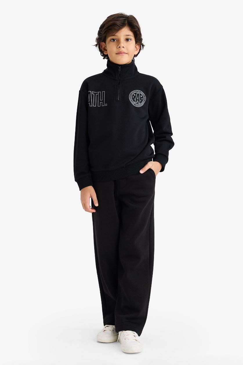 Erkek Çocuk - Genç Erkek Siyah Oversize Geniş Kalıp Beli Lastikli Eşofman Altı Erkek Çocuk