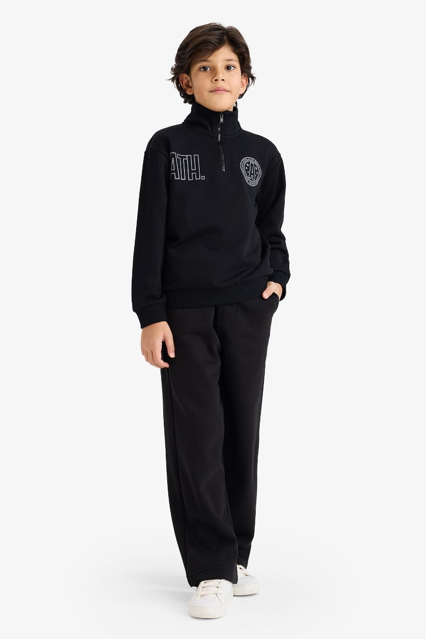 Erkek Çocuk - Genç Erkek Siyah Oversize Geniş Kalıp Beli Lastikli Eşofman Altı Erkek Çocuk