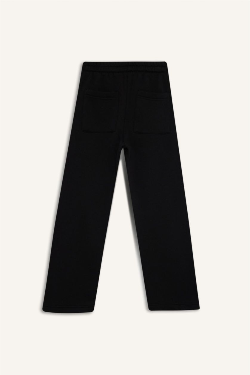 Erkek Çocuk - Genç Erkek Siyah Oversize Geniş Kalıp Beli Lastikli Eşofman Altı Erkek Çocuk